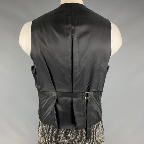 SEBASTIAN CRUZ 44 Size Black White Woven Peak Lapel Suit