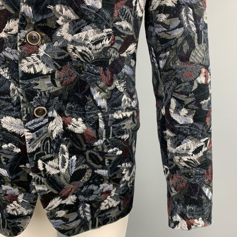 SALVATORE FERRAGAMO 38 / IT 48 Leaf Print Multicolor Velvet Embroidered Sport Coat Jacket