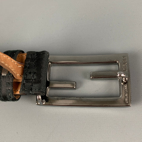FENDI Cintura Talla M Cinturón de cuero de lona con monograma negro
