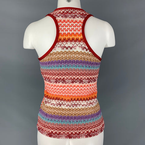 MISSONI Taille 8 Rouge Multicolore Rayonne Mélange Ridé Débardeur Casual Top