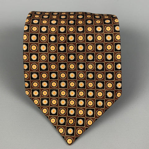 STEFANO RICCI Brown Gold Dots Silk Tie