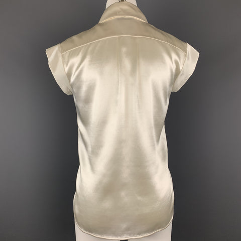CHANEL Size 4 Cream Satin Double Breasted Military Blouse