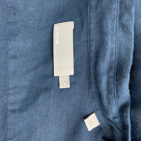 VINCE Camisa de manga larga con botones de lino azul marino talla M