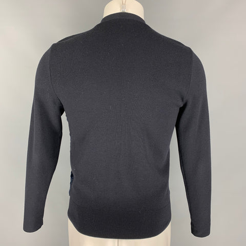 PRADA 2000 Size 40 Black & Navy Russian Broadtail Wool V-Neck Cardigan