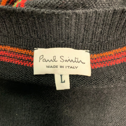 PAUL SMITH Size L Black Red Stripe Bamboo Blend Crew-Neck Pullover