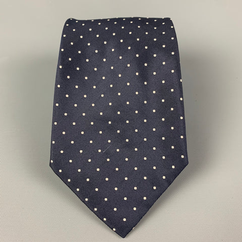 BARNEY'S NEW YORK Navy White Polka Dot Silk Tie