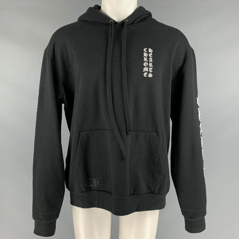 CHROME HEARTS Size M Black White Logo Cotton Hoodie Sweatshirt