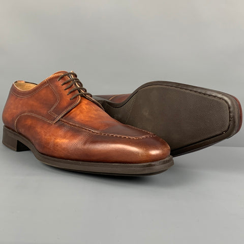 MAGNANNI Size 10.5 Brown Antique Leather Lace Up Shoes