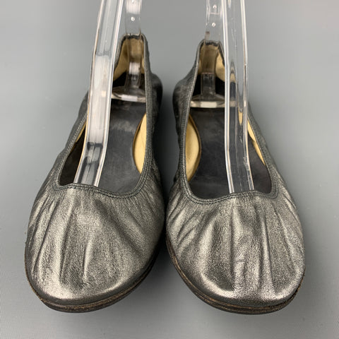 LANVIN 2007 Size 7.5 Silver Leather Ballet Flats