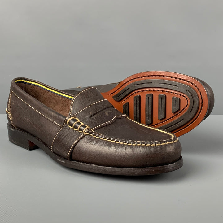 RALPH LAUREN Size 9.5 Dark Brown Contrast Stitch Leather Penny Loafers