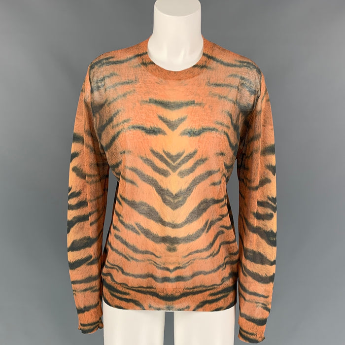 DRIES VAN NOTEN x CHRISTIAN LACROIX SS 20 Size S Orange & Black Animal Print Cotton / Polyamide Pullover