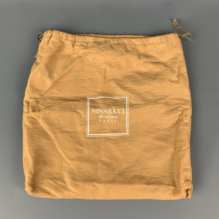 Vintage NINA RICCI Tan & Gold Contrast Stitch Leather Clutch Handbag