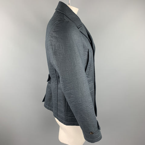BURBERRY PRORSUM Size 42 Navy Textured Linen / Wool Peacoat