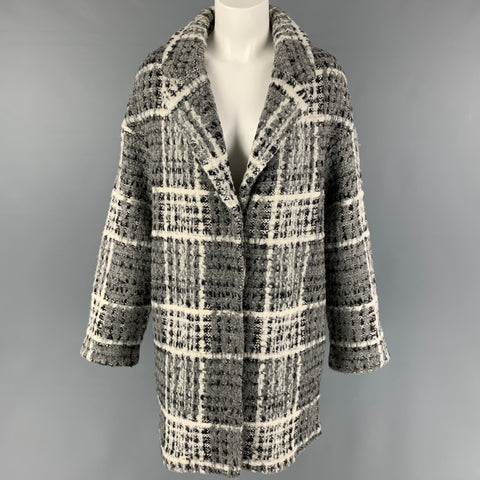 CHRISTIAN SIRIANO Size S Grey Black & White Wool Blend Tweed Notch Lapel Coat