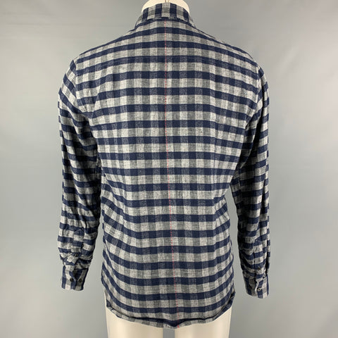 HOMECORE Size M Navy &  Gray Checkered Linen Blend Long Sleeve Shirt