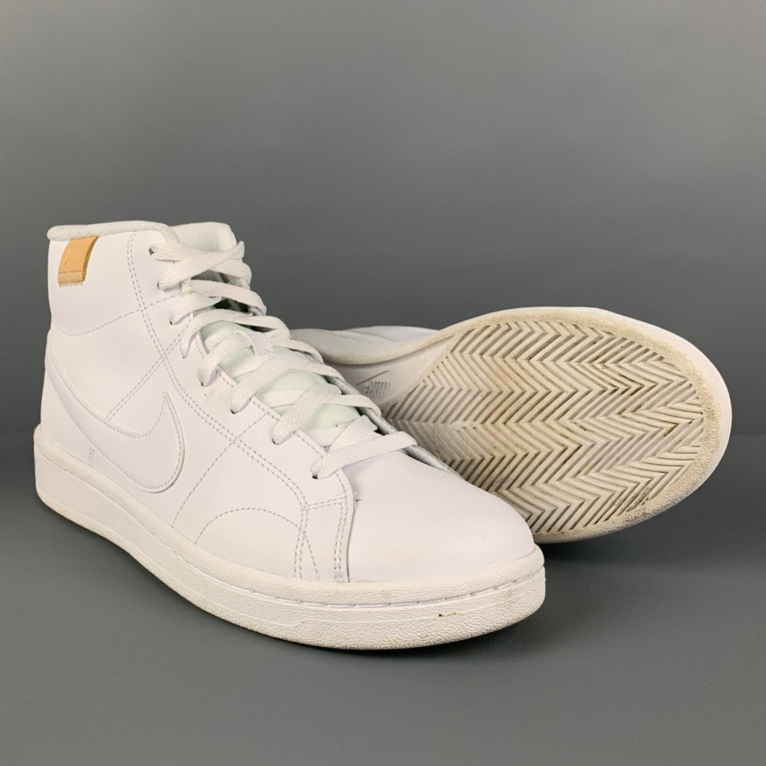 NIKE Size 10.5 White Leather High Top Sneakers