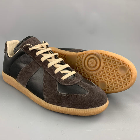 MAISON MARGIELA Replica Size 10.5 Black & Grey Leather Lace Up Sneakers
