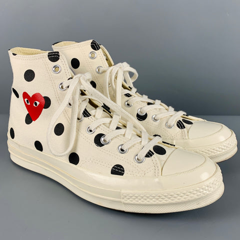COMME des GARCONS PLAY Size 8.5 White Black Polka Dot Canvas High Top Sneakers
