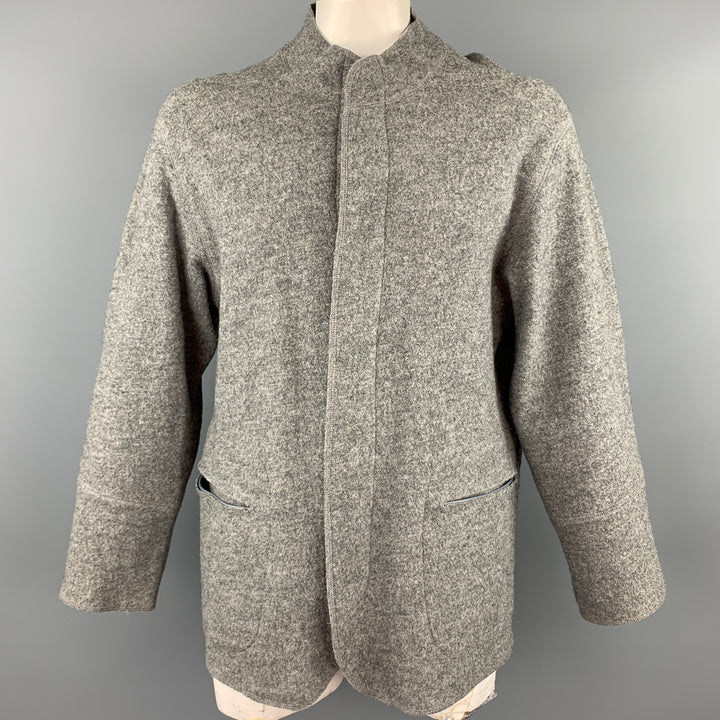 RYAN ROBERTS Size L Grey Wool Snaps Collarless Jacket