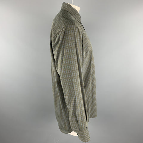 LUCIANO BARBERA Size L Dark Gray Window Pane Cotton Long Sleeve Shirt