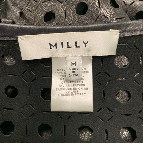 MILLY Chaqueta Mangas 3/4 Piel Cordero Perforada Negra Talla M
