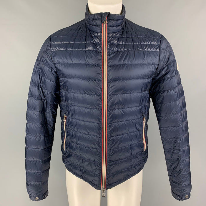 MONCLER Size L Navy Quilted Nylon Zip Up Jacket