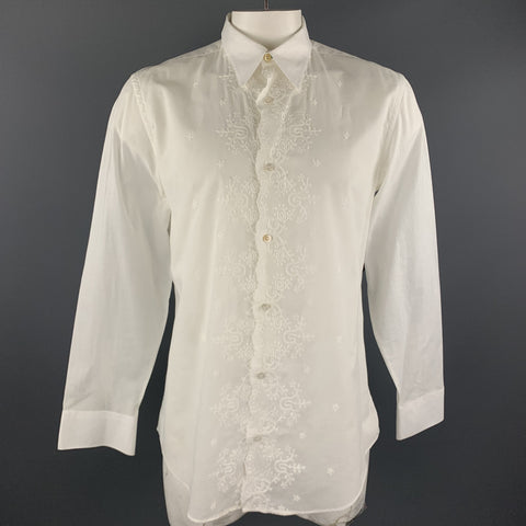 PAUL SMITH Size XL White Floral Embroidered Cotton Button Up Shirt
