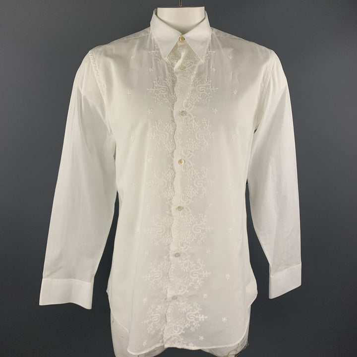 PAUL SMITH Taille XL Chemise boutonnée en coton brodé floral blanc