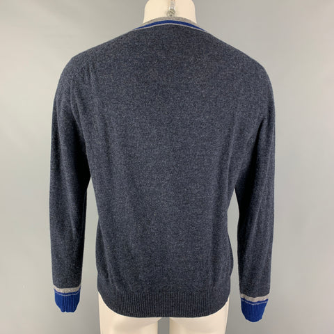 ETRO Taille M Pull col V en laine chiné bleu gris