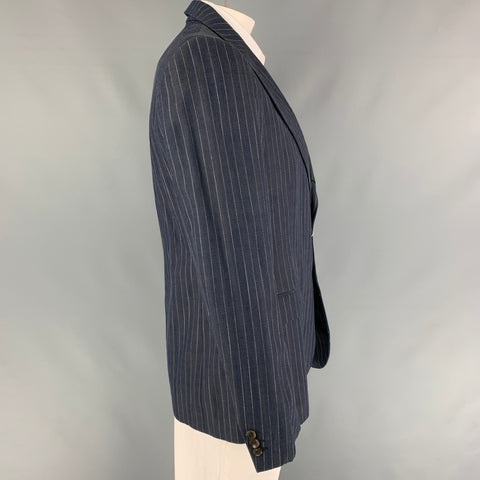 RRL by RALPH LAUREN Talla 44 Abrigo deportivo con solapa de muesca de algodón a rayas blancas índigo