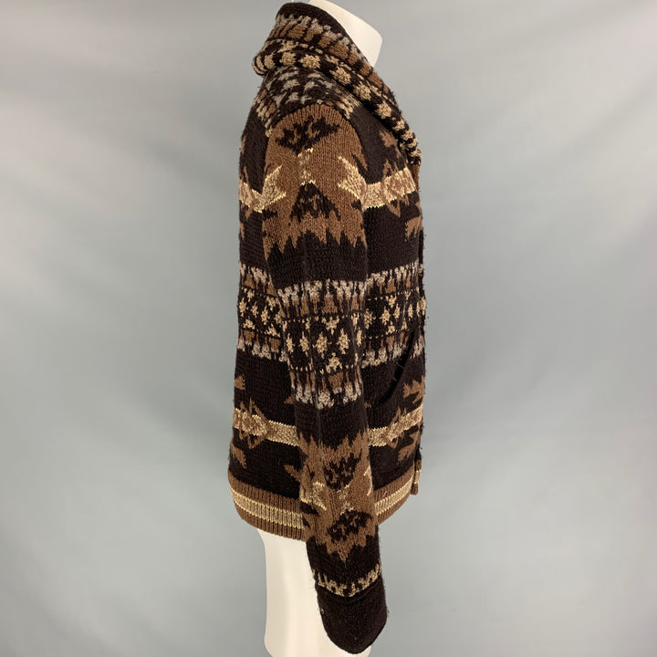 RRL by RALPH LAUREN Size M Brown Knitted Wool / Silk Shawl Collar Jacket