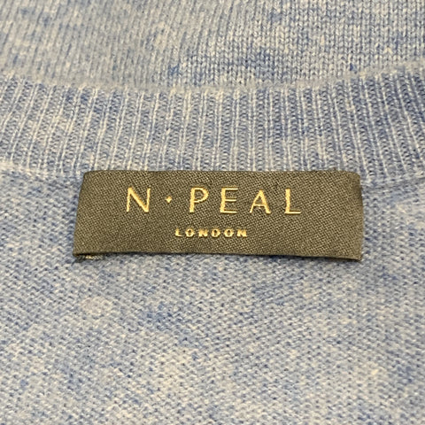 N. PEAL Size L Light Blue Knitted Cashmere V-Neck Pullover Sweater