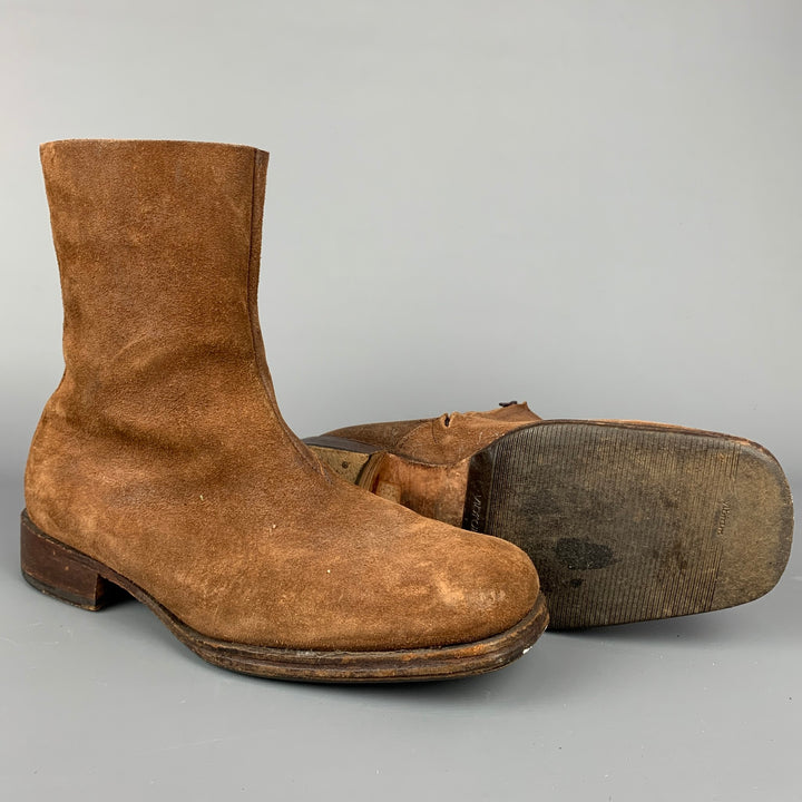 MAISON MARTIN MARGIELA Size 10 Brown Suede Square Toe Boots
