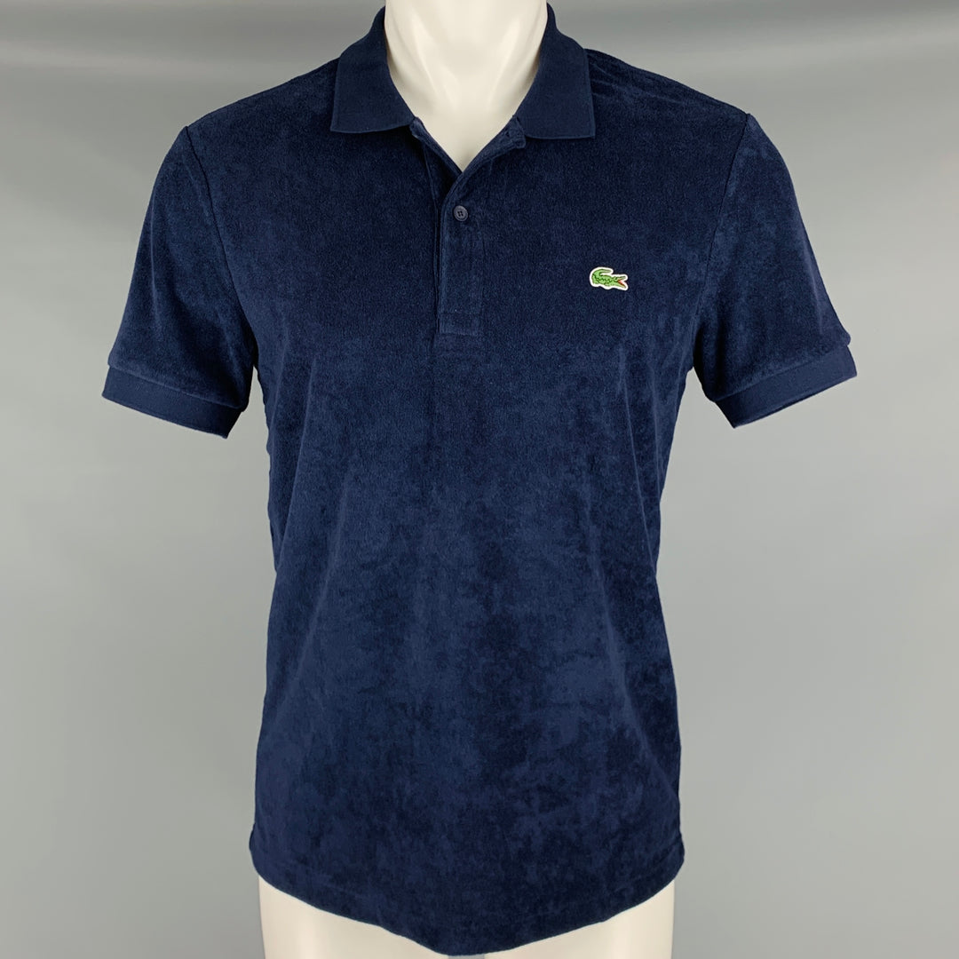 LACOSTE Size M Navy Terry Cloth Cotton Polyester Polo