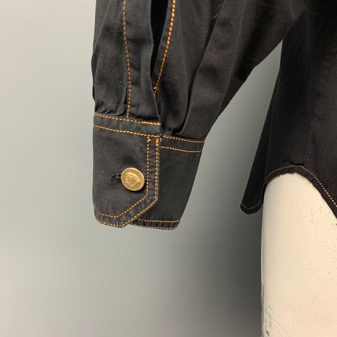 Vintage VERSACE JEANS COUTURE Size M Black Contrast Stitch Cotton Long Sleeve Shirt