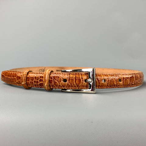 ANNA Size S Cognac Alligator Skinny Belt