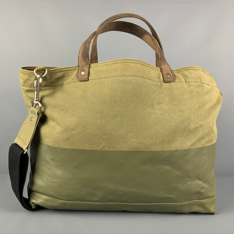 JACK SPADE Olive Green Two Tone Coated Canvas Tote Bag