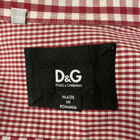 DOLCE & GABBANA Size M Red & White Gingham Cotton Button Down Short Sleeve Shirt