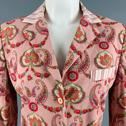 ETRO Size M Pink Red Cotton Elastane Paisley Blazer