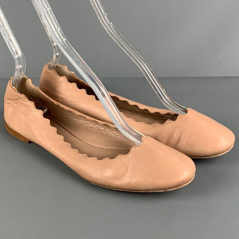CHLOE Size 8.5 Beige Leather Solid Ballet Flats