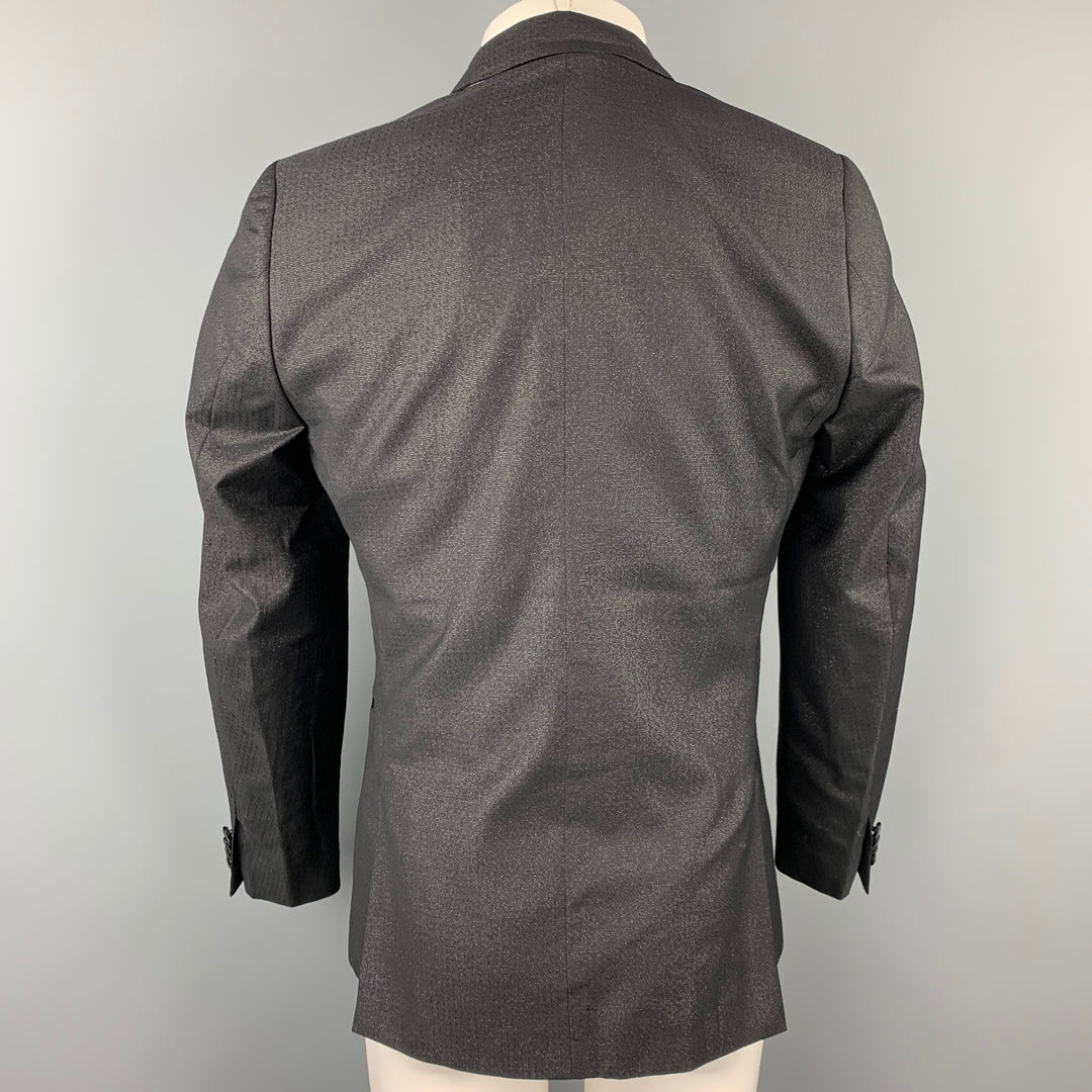 PAUL SMITH Soho Size 38 Regular Black & Silver Wool Blend Single Button Tuxedo