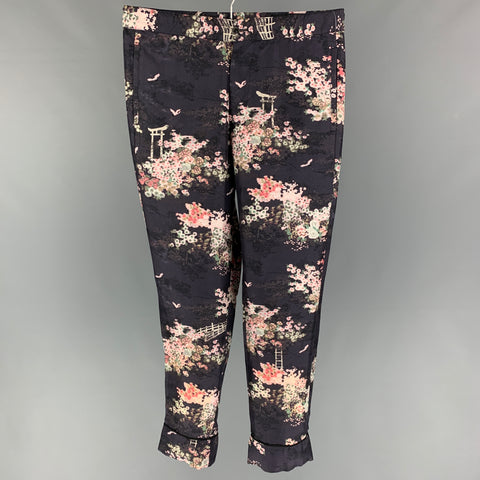 MARC JACOBS Talla 30 Pantalones casuales con cordón de seda floral negro rosa