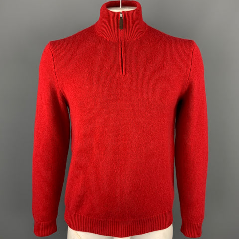 RALPH LAUREN Size L Red Knitted Cashmere Half Zip Pullover