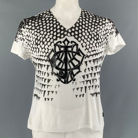 JUST CAVALLI Taille L T-shirt en coton graphique blanc et noir