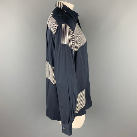 PAUL SMITH Size L Navy Print Rayon Button Up Long Sleeve Shirt