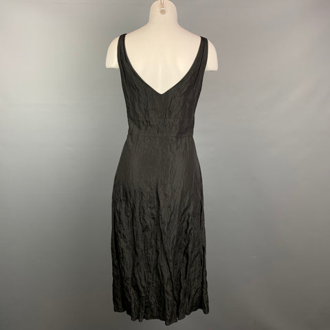 JIGSAW Size 12 Black Wrinkled Acetate A-Line V-neck Blend Dress