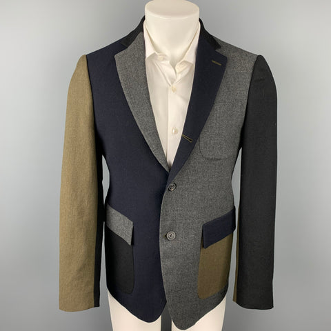 WOOSTER + LARDINI Size 38 Navy & Grey Color Block Wool Sport Coat