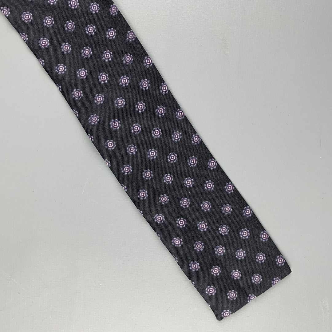VINTAGE Black Floral Silk Self Tie Bow Tie