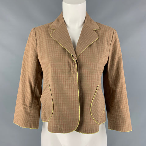 MARNI Size 4 Tan & Red Cotton Plaid Cropped Jacket
