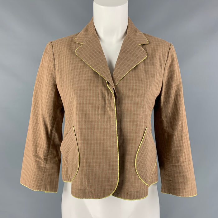 MARNI Size 4 Tan & Red Cotton Plaid Cropped Jacket